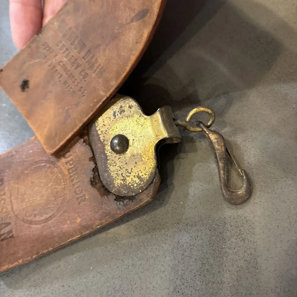 Detroit Made VTG Sharpening Strop Hide & Metal Clip From Monsur Hakim Cutlery